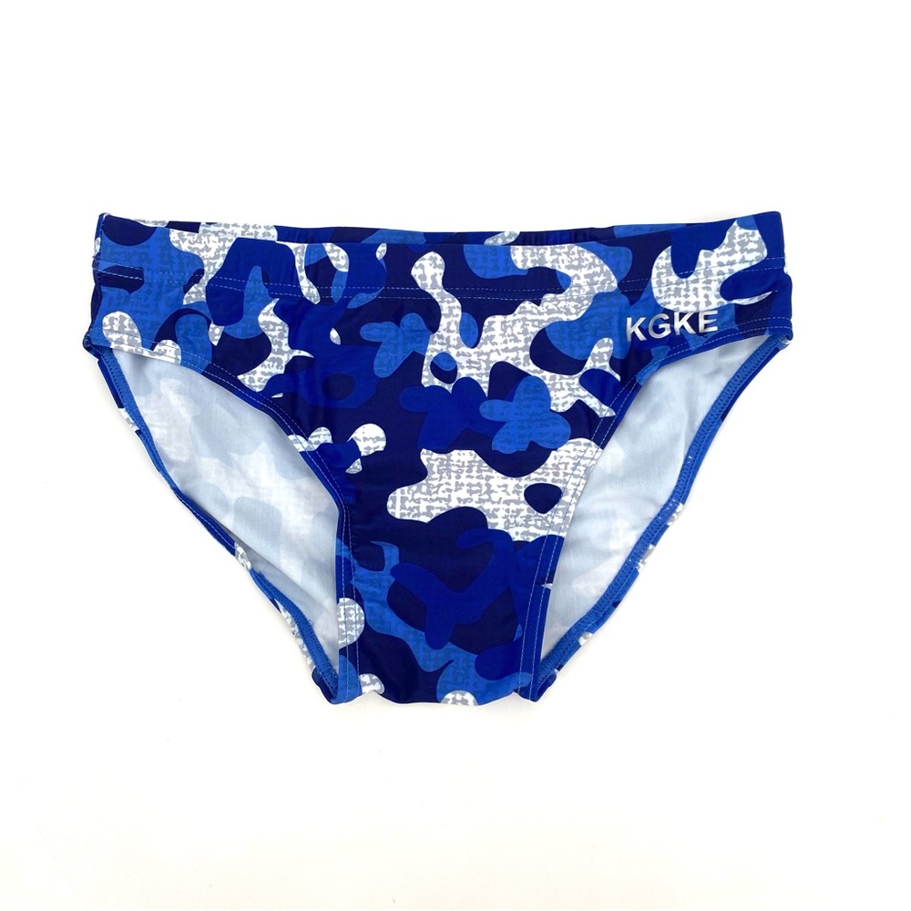 KGKE Mens Grey/Blues Camouflage Swim Briefs Bottoms Size Small